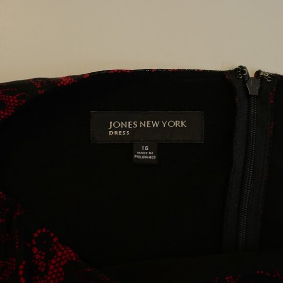 Jones‎ New York Broach Wrap Tunic Dress Red Black Geometric Sleeveless Lined 16 - Picture 9 of 9